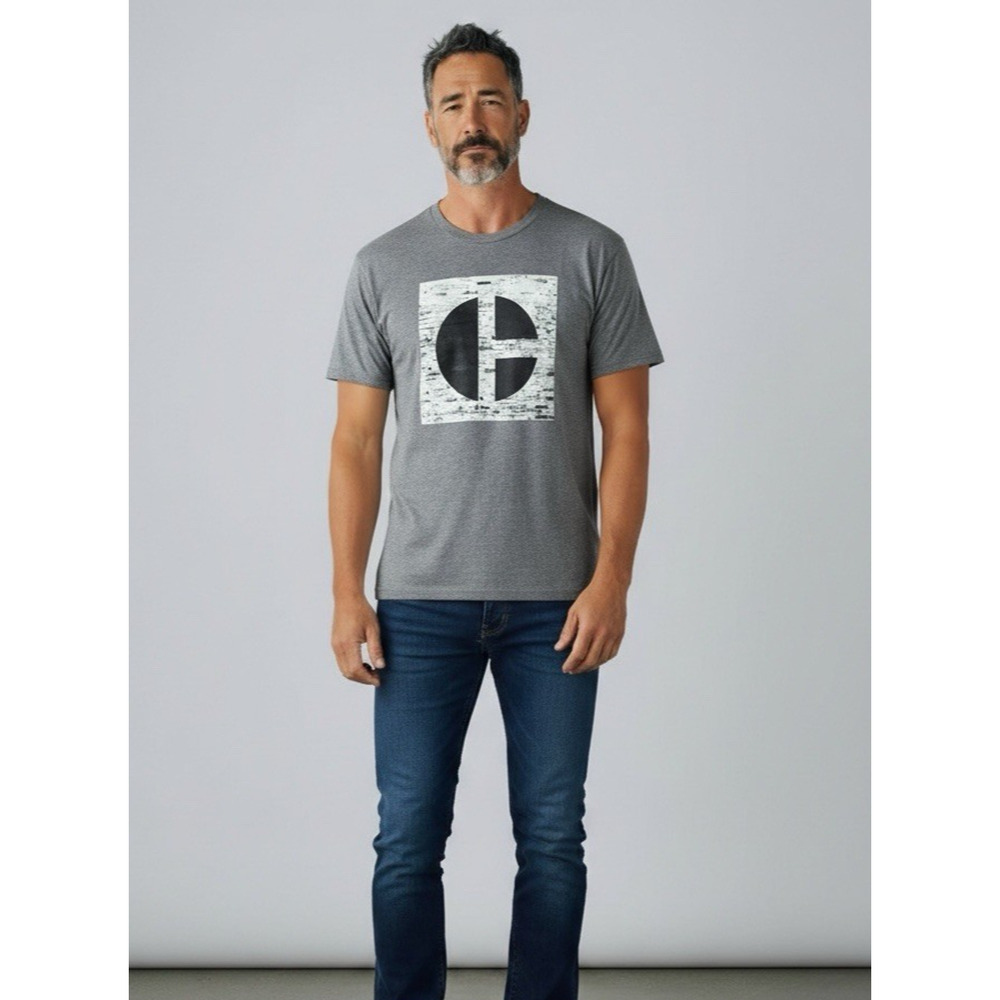 Caterpillar CAT "C" Logo Brick Graphic Short Sleeve Gray T-shirt ~Large